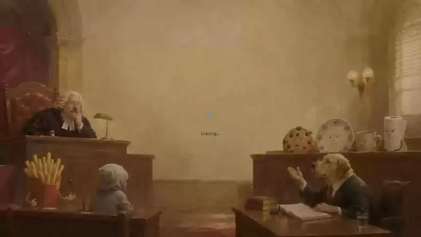 Tiny Court promo walkthrough showing the courtroom interface and generated court record.